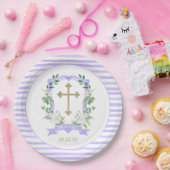 Bord Paars Floral Crest Baptism Paper (Feest)