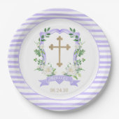 Bord Paars Floral Crest Baptism Paper (Voorkant)