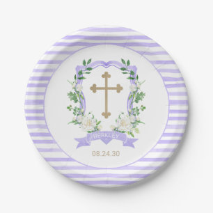 Bord Paars Floral Crest Baptism Paper