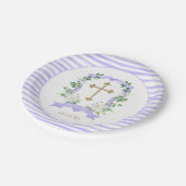 Bord Paars Floral Crest Baptism Paper (Gekanteld)