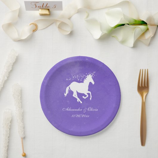 Bord Paars Unicorn Wedding Paper (Huwelijk)
