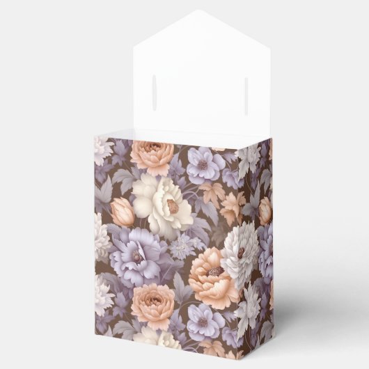  bord paarse beige taupe perzikbloemen bedankdoosjes (Geopend)