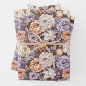  bord paarse beige taupe perzikbloemen inpakpapier vel (In situ)