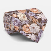  bord paarse beige taupe perzikbloemen stropdas (Opgerold)