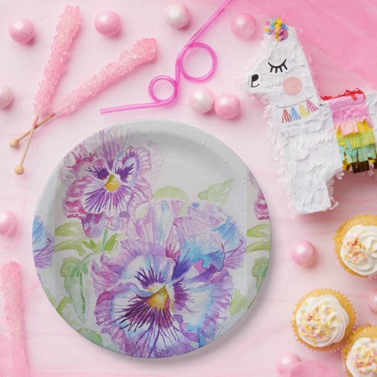 Bord Paarse Pansy Flowers Pattern Paper (Feest)