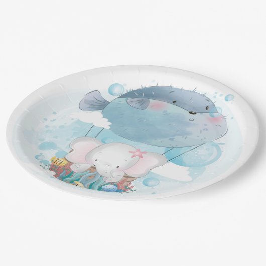 Bord PAPIER : BABY ELEPHANT & PUFFER FISH BALLOON (Gekanteld)