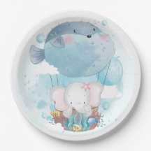 Bord PAPIER : BABY ELEPHANT & PUFFER FISH BALLOON