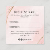 Bord Peachy Pink and Gold Waterverf Referral Kaart Vierkante Visitekaartje (Achterkant)