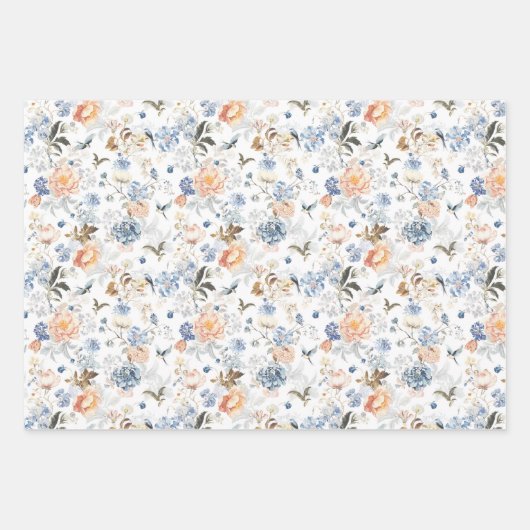 Bord Perzik Blush Blauwe Vogel Inpakpapier Vel (Voorkant 3)