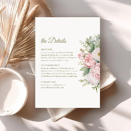 Bord Perzik en Blush Bloemen Bruiloft Details Kaar Kaart