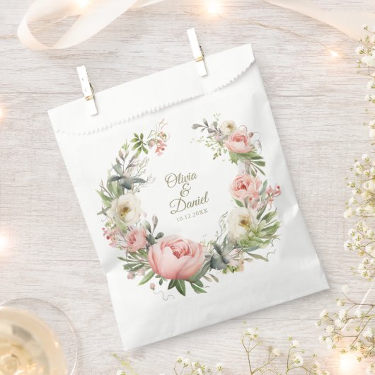 Bord Perzik en Blush Roze Bloemen Bruiloft Bedankzakje (Geknipt)