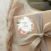 Bord Perzik en Blush Roze Bloemen Bruiloft Ronde Sticker