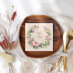 Bord Perzik en Blush Roze Bloemen Bruiloft Servet