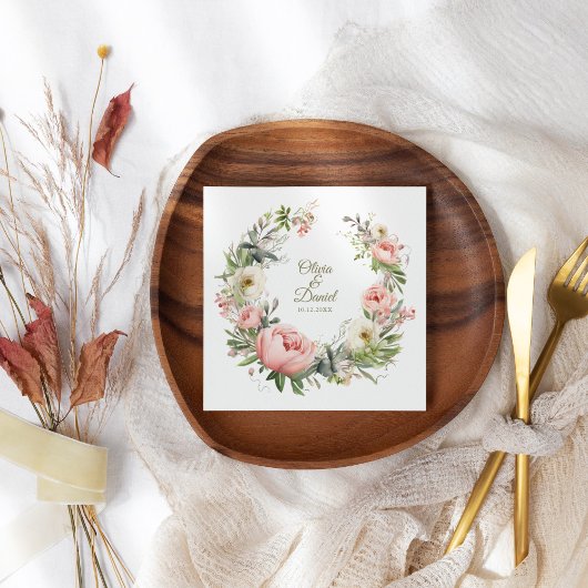 Bord Perzik en Blush Roze Bloemen Bruiloft Servet