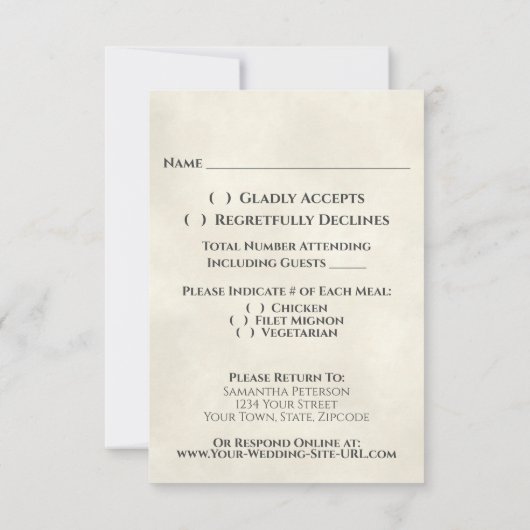 Bord Perzik of witte rozen Elegant Boho Weddenscha RSVP Kaartje (Achterkant)