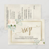 Bord Perzik of witte rozen Elegant Boho Weddenscha RSVP Kaartje (Voorkant / Achterkant)