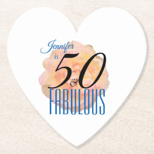 Bord Perzik Roos 50 en Fabulous Birthday Kartonnen Onderzetters