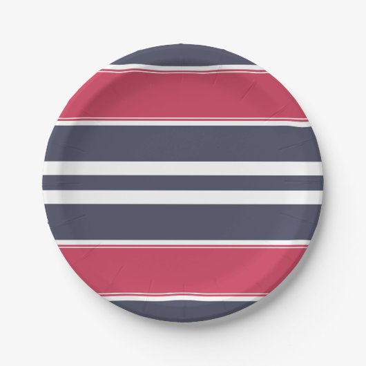 Bord Preppy Red, White en Blue Stripe Paper (Voorkant)