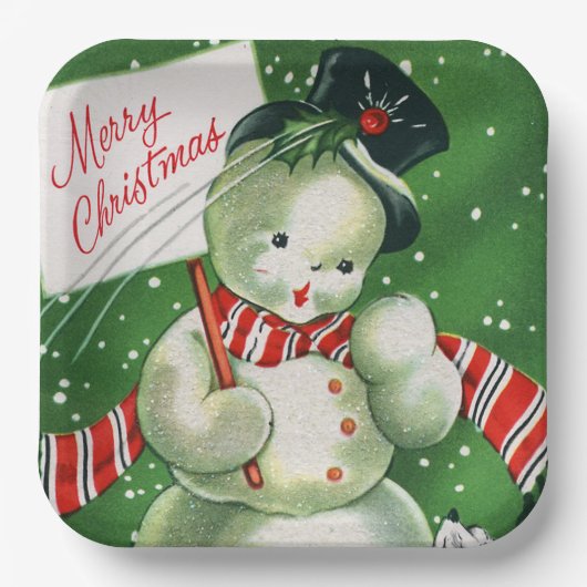bord  retro sneeuwman kerstfeest (Voorkant)