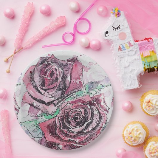 Bord rode roze bloemflessenpapier (Feest)