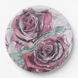 Bord rode roze bloemflessenpapier