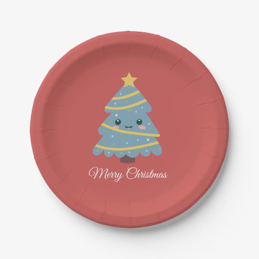 Bord rood papier met kerstboom in Kawaii (Voorkant)