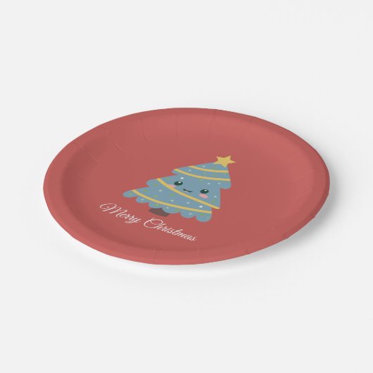 Bord rood papier met kerstboom in Kawaii (Gekanteld)