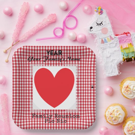 Bord rood/wit gingham hartpapier HAMbyWG (Feest)