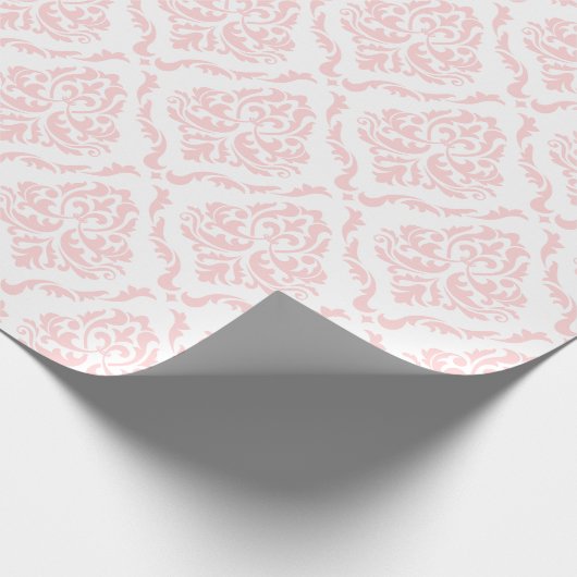 Bord roze bloemdamast patroon op wit cadeaupapier (Hoek)