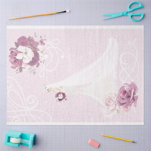 Bord Roze Bloemen Bruid Trouwpapier Tissuepapier (Craft)