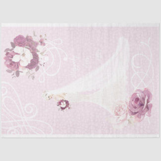 Bord Roze Bloemen Bruid Trouwpapier Tissuepapier