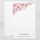 Bord Roze Bloemen Naam Monogram Website Briefpapier (Voorkant / Achterkant)