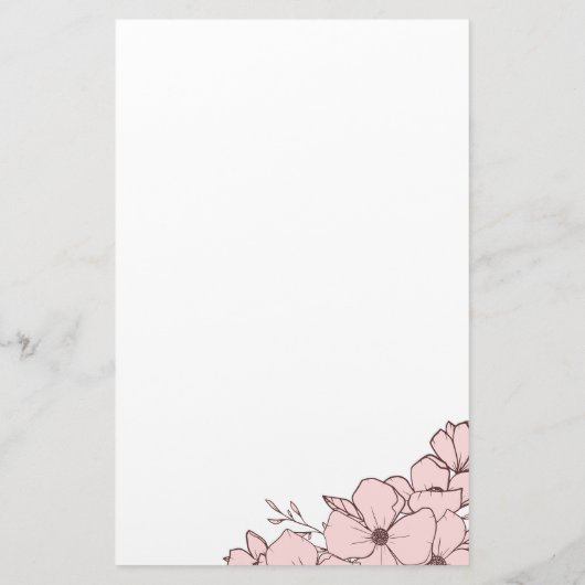 Bord Roze Bloemen Naam Monogram Website Briefpapier (Achterkant)