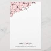Bord Roze Bloemen Naam Monogram Website Briefpapier (Voorkant)