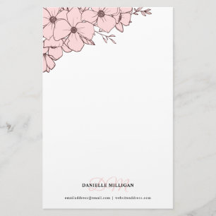 Bord Roze Bloemen Naam Monogram Website Briefpapier