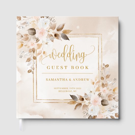 Bord Roze en Goud Herfst Boeket Trouwboek Gastenboek (Voorkant)