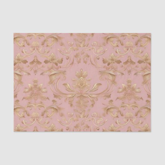 Bord Roze en Metalic Goud Damask Decoupage Tissuepapier (Voorkant)