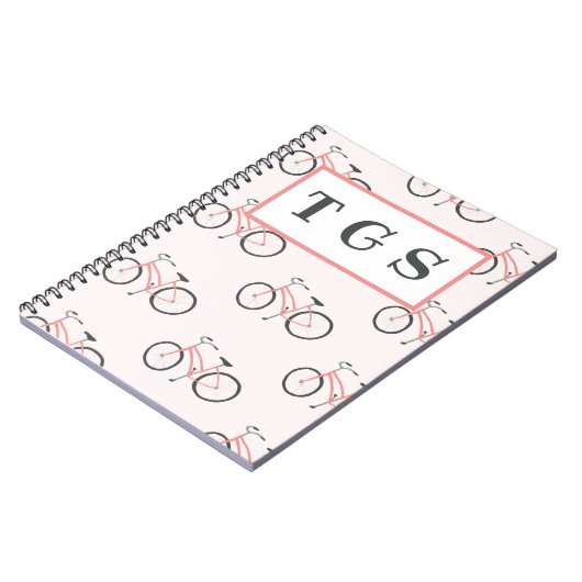 Bord roze fietsen monogram notitieboek (Linkerzijde)