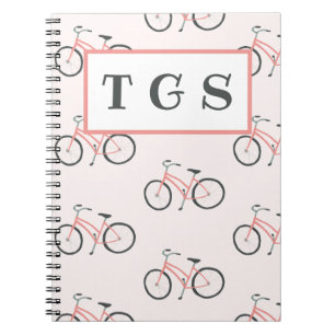 Bord roze fietsen monogram notitieboek