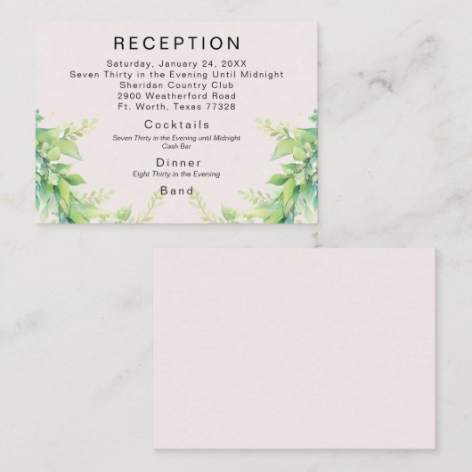 Bord Roze Foliage Cash Bar Huwelijksreceptie Informatiekaartje (Voorkant / Achterkant)