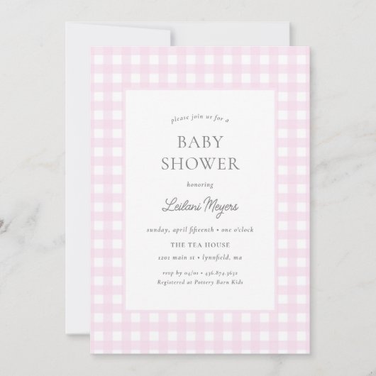 Bord Roze Gingham Classic Meisjes Baby shower Kaart (Voorkant)