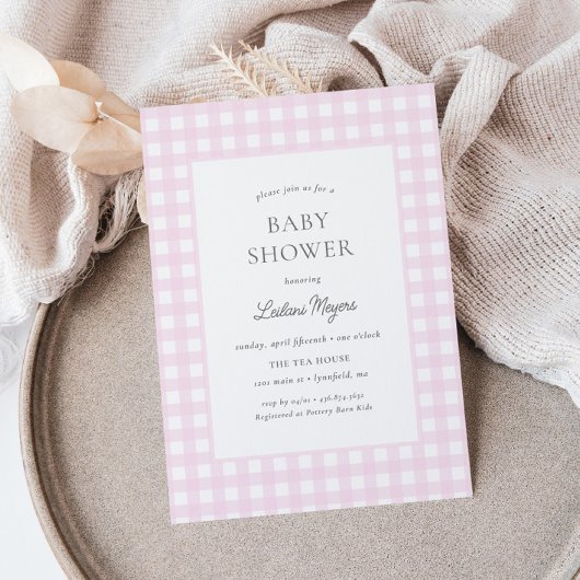 Bord Roze Gingham Classic Meisjes Baby shower Kaart