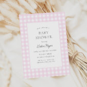 Bord Roze Gingham Classic Meisjes Baby shower Kaart