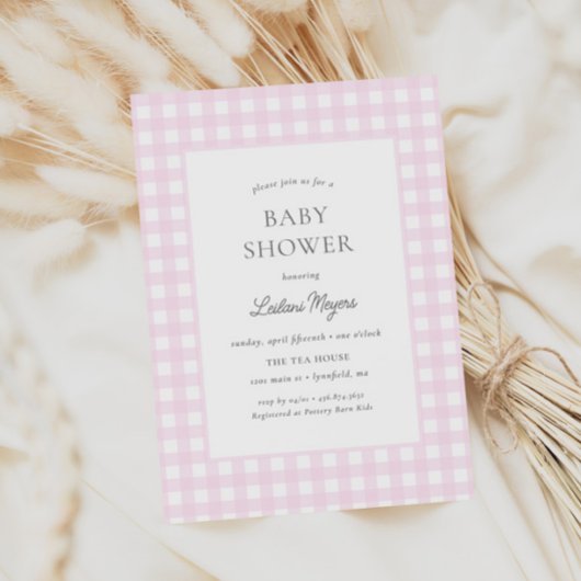 Bord Roze Gingham Classic Meisjes Baby shower Kaart