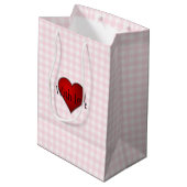Bord Roze Gingham Rood hart Met Liefde Medium Cadeauzakje (Achterkant Gekanteld)