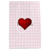 Bord Roze Gingham Rood hart Met Liefde Medium Cadeauzakje (Voorkant)