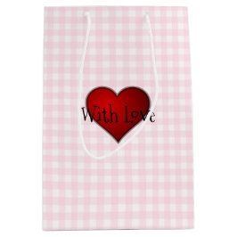 Bord Roze Gingham Rood hart Met Liefde Medium Cadeauzakje
