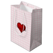 Bord Roze Gingham Rood hart Met Liefde Medium Cadeauzakje (Voorkant Gekanteld)