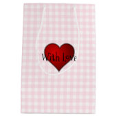 Bord Roze Gingham Rood hart Met Liefde Medium Cadeauzakje (Achterkant)
