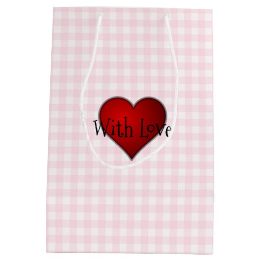 Bord Roze Gingham Rood hart Met Liefde Medium Cadeauzakje (Achterkant)